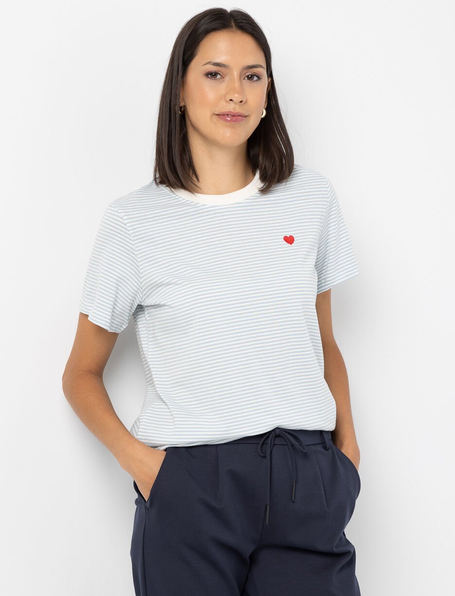 T-shirt &agrave; rayures &agrave; c&oelig;ur brod&eacute;