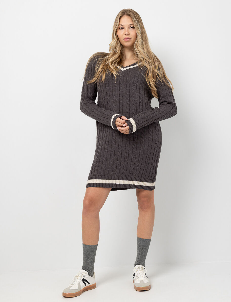 Robe en tricot torsadé à col en V Robe en tricot torsadé à col en V