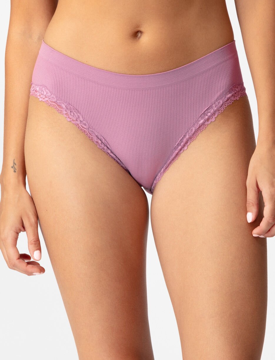 Culotte bikini côtelée à dentelle