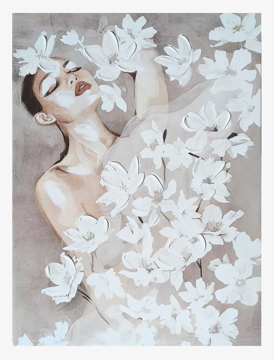 Toile imprimée femme et fleurs en relief Toile imprimée femme et fleurs en relief