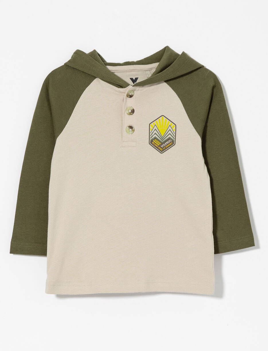 Organic Cotton Printed Hooded T-shirt with Buttons