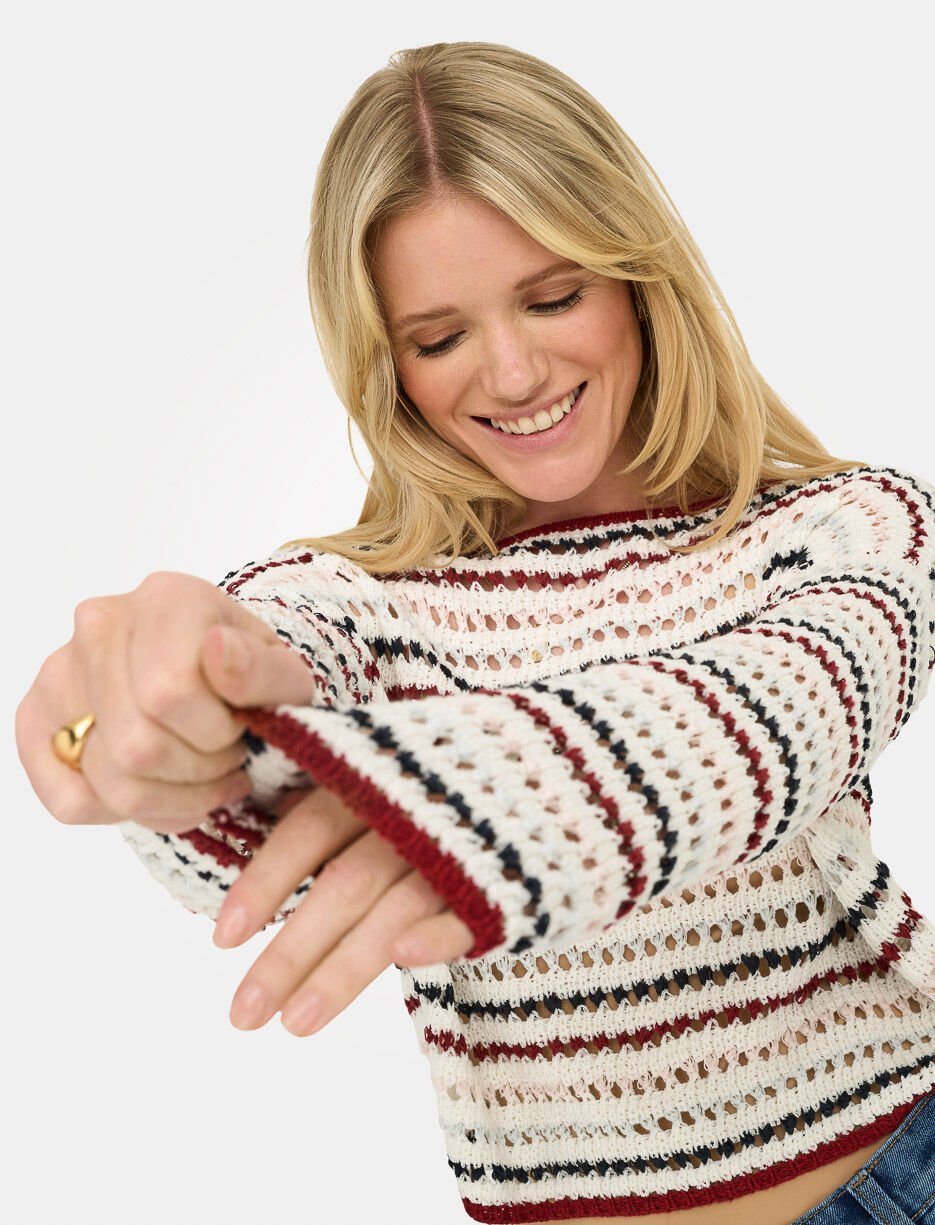 Openwork Striped Knit Sweater