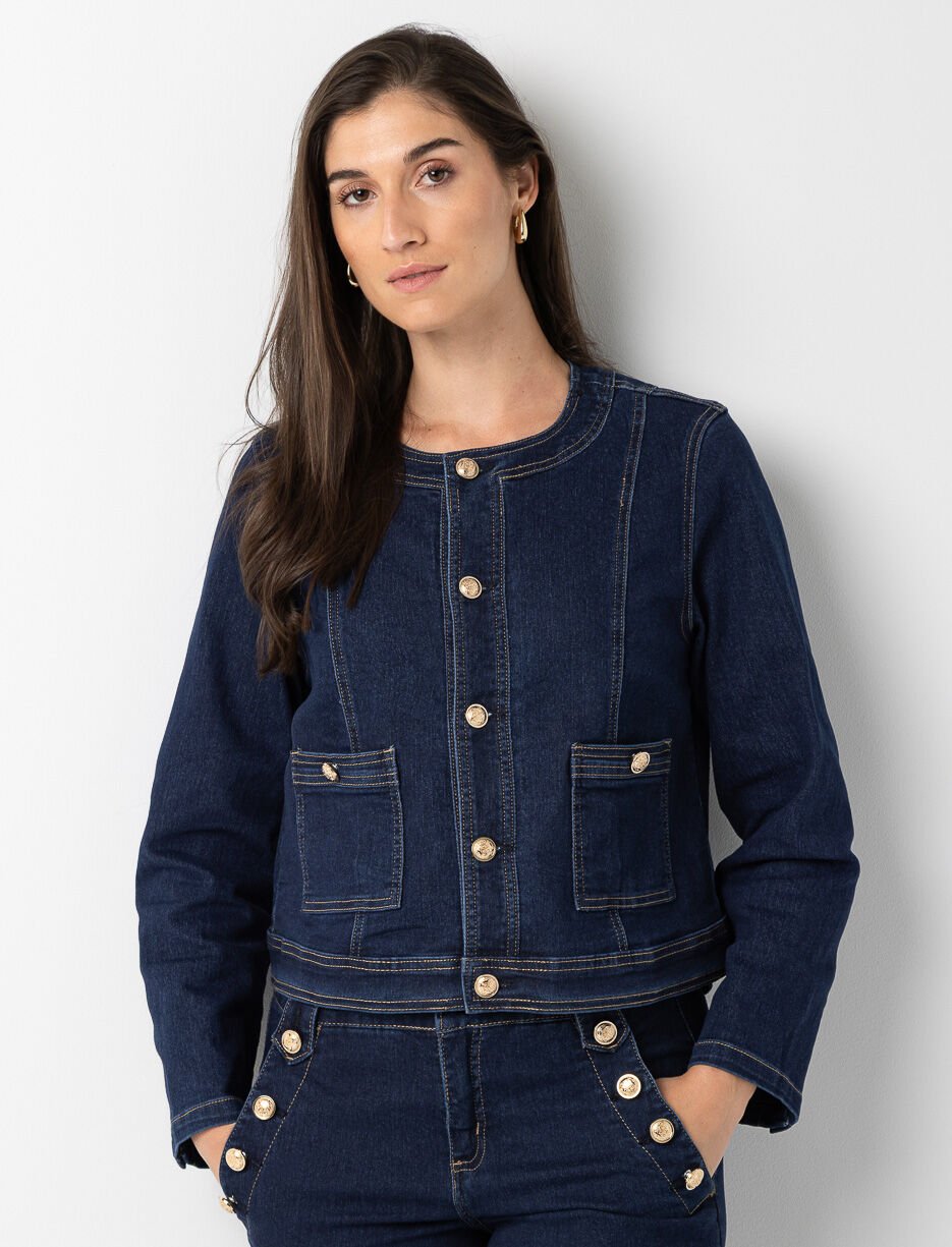 Veste courte en denim à boutons 