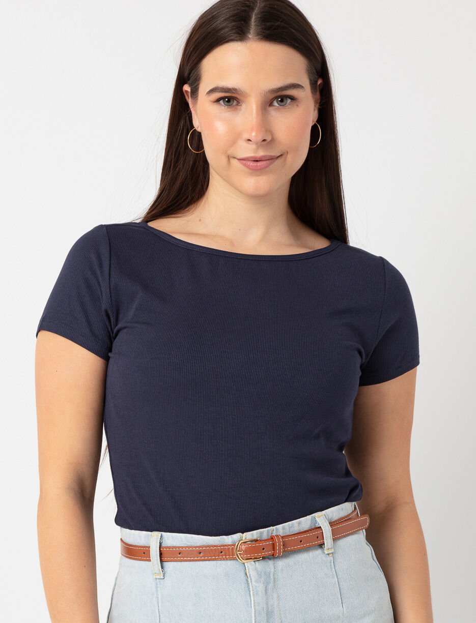 Solid Boat-neck T-shirt