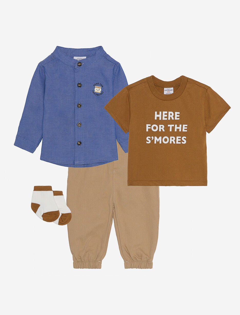 Ens. 3 pièces t-shirt et chemise chambray