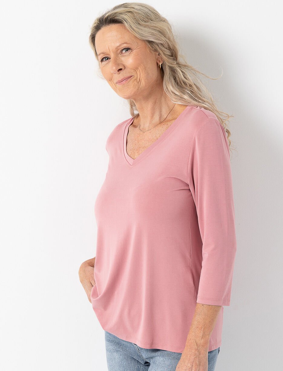 T-shirt manches 3/4 à col en V