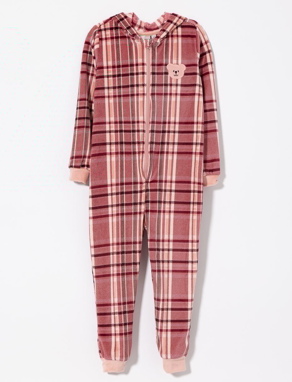 Pyjama 1 pièce à carreaux et capuchon - petit garçon