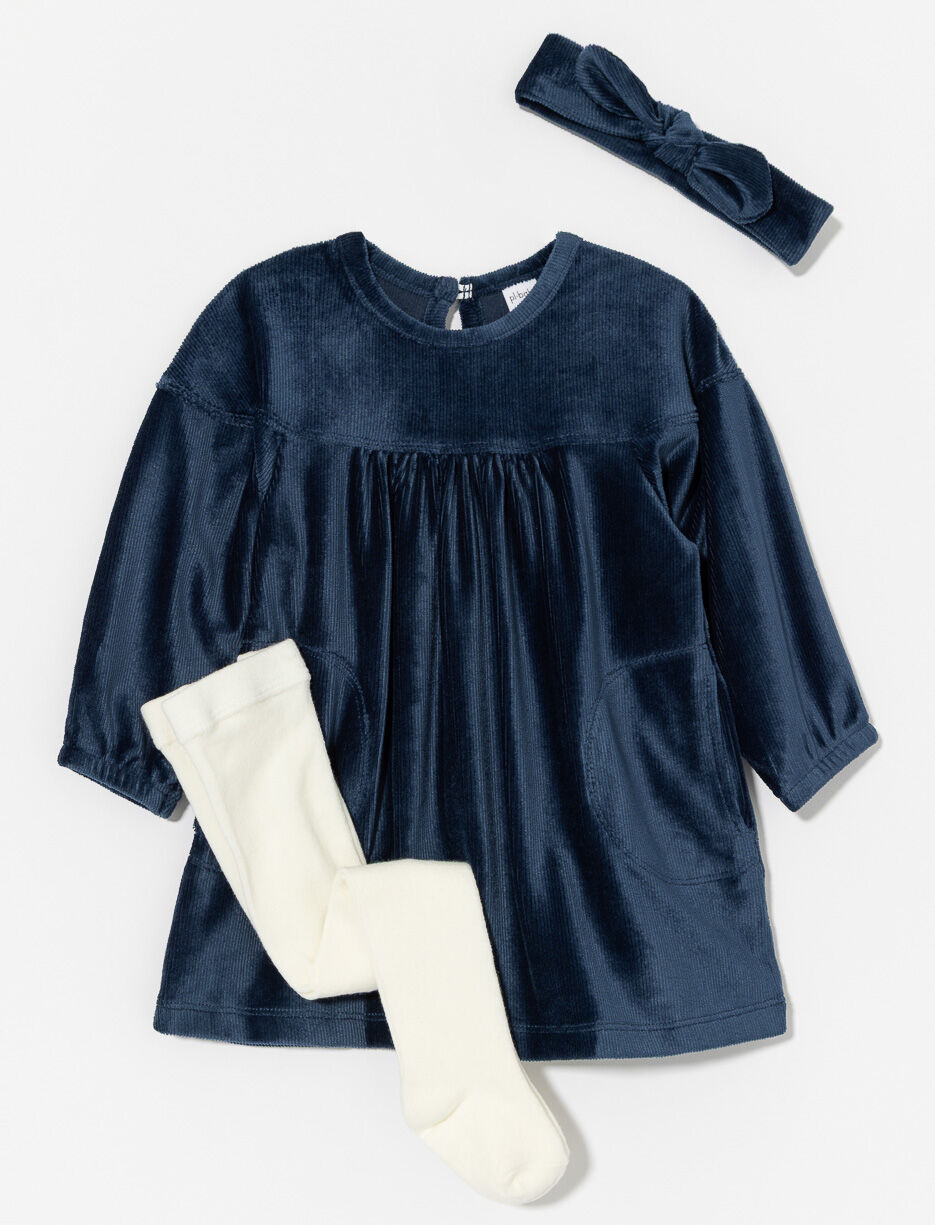 Robe en velours avec collant et bandeau