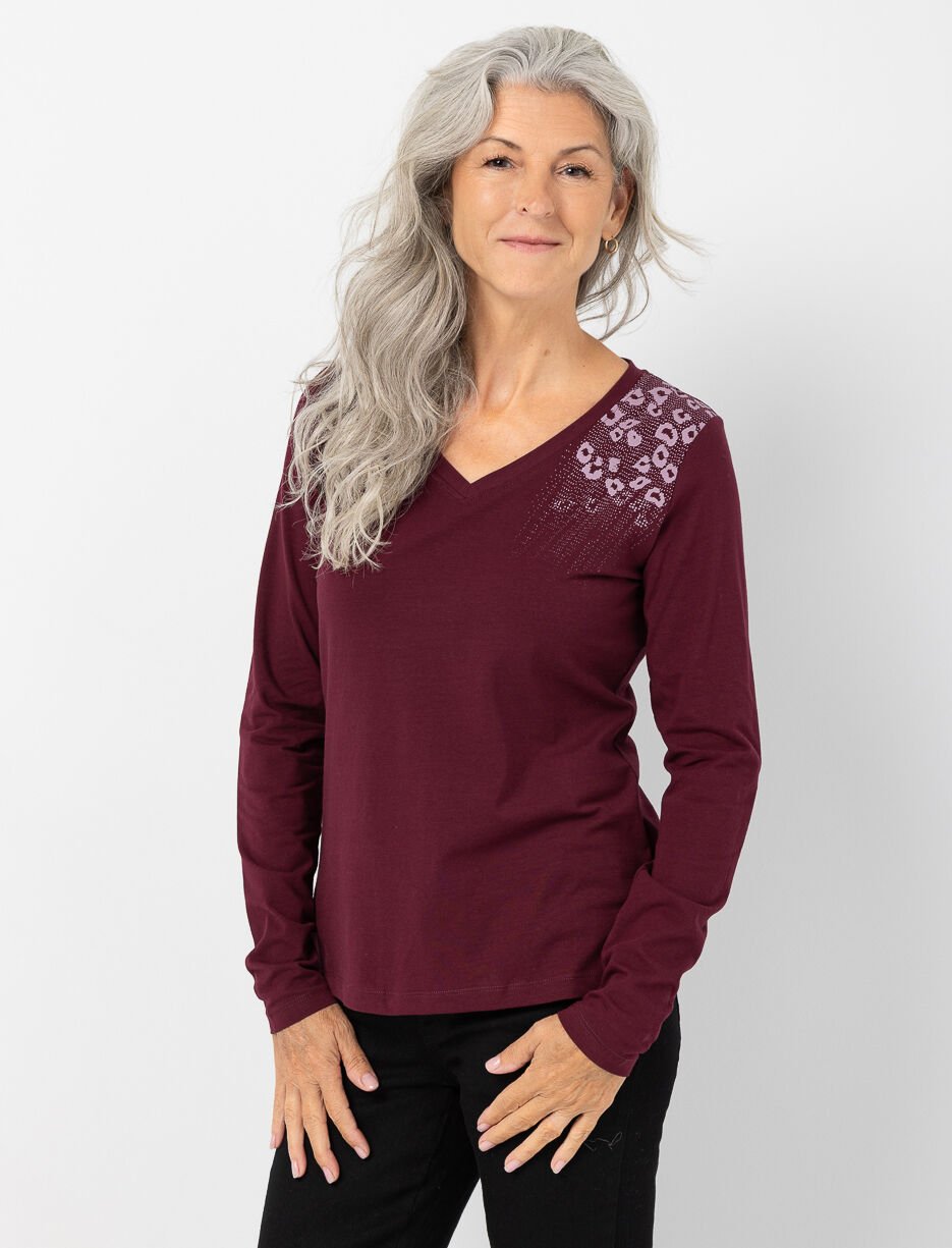 T-shirt imprimé léopard à col en V