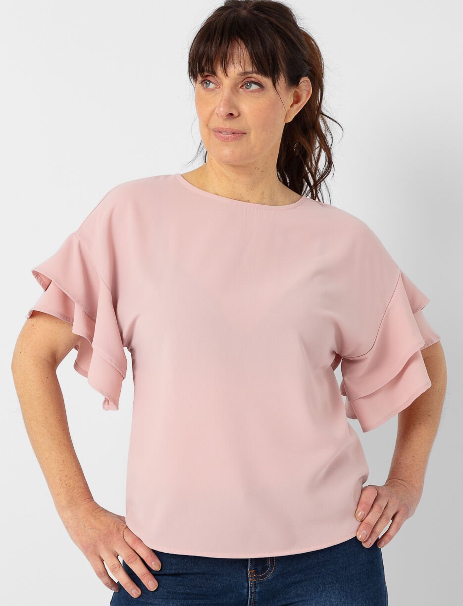 Solid Ruffle-sleeve Blouse