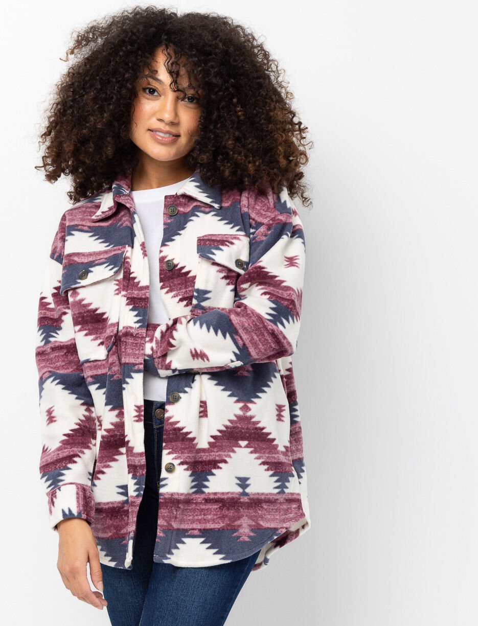 Veste-chemise en polar à motif aztèque