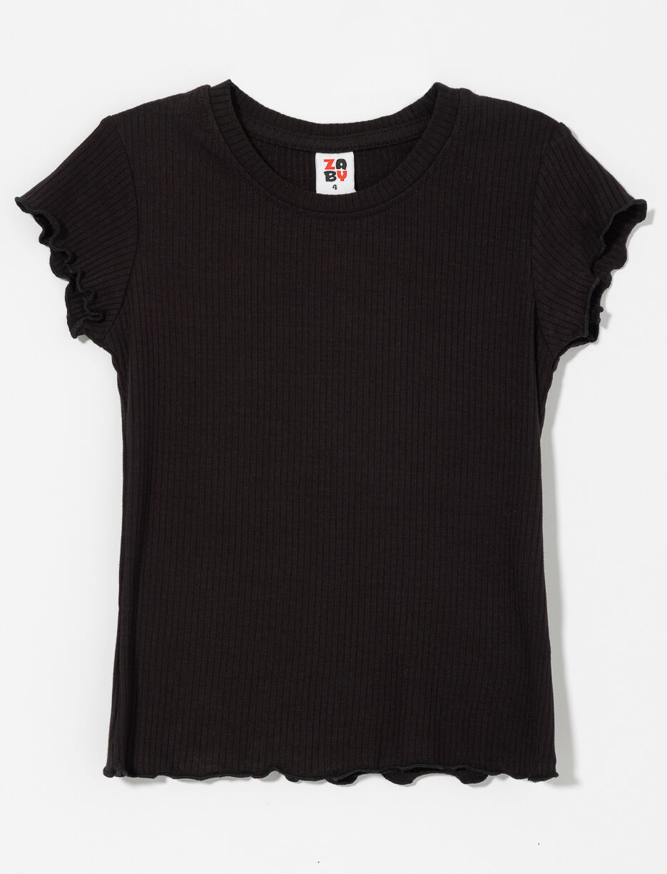 Ribbed T-shirt with Lettuce Trim - Little Girl