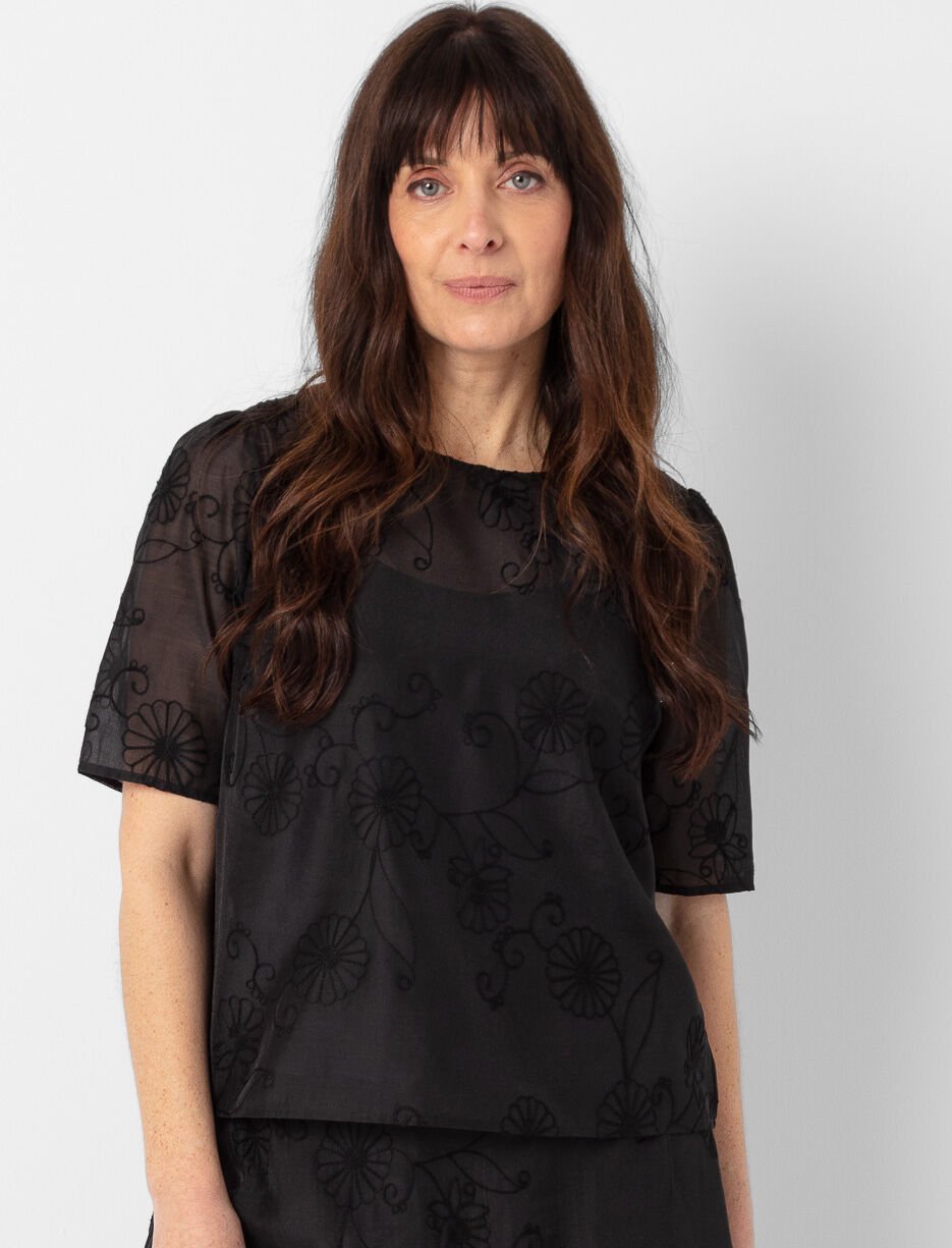 Blouse unie à broderie