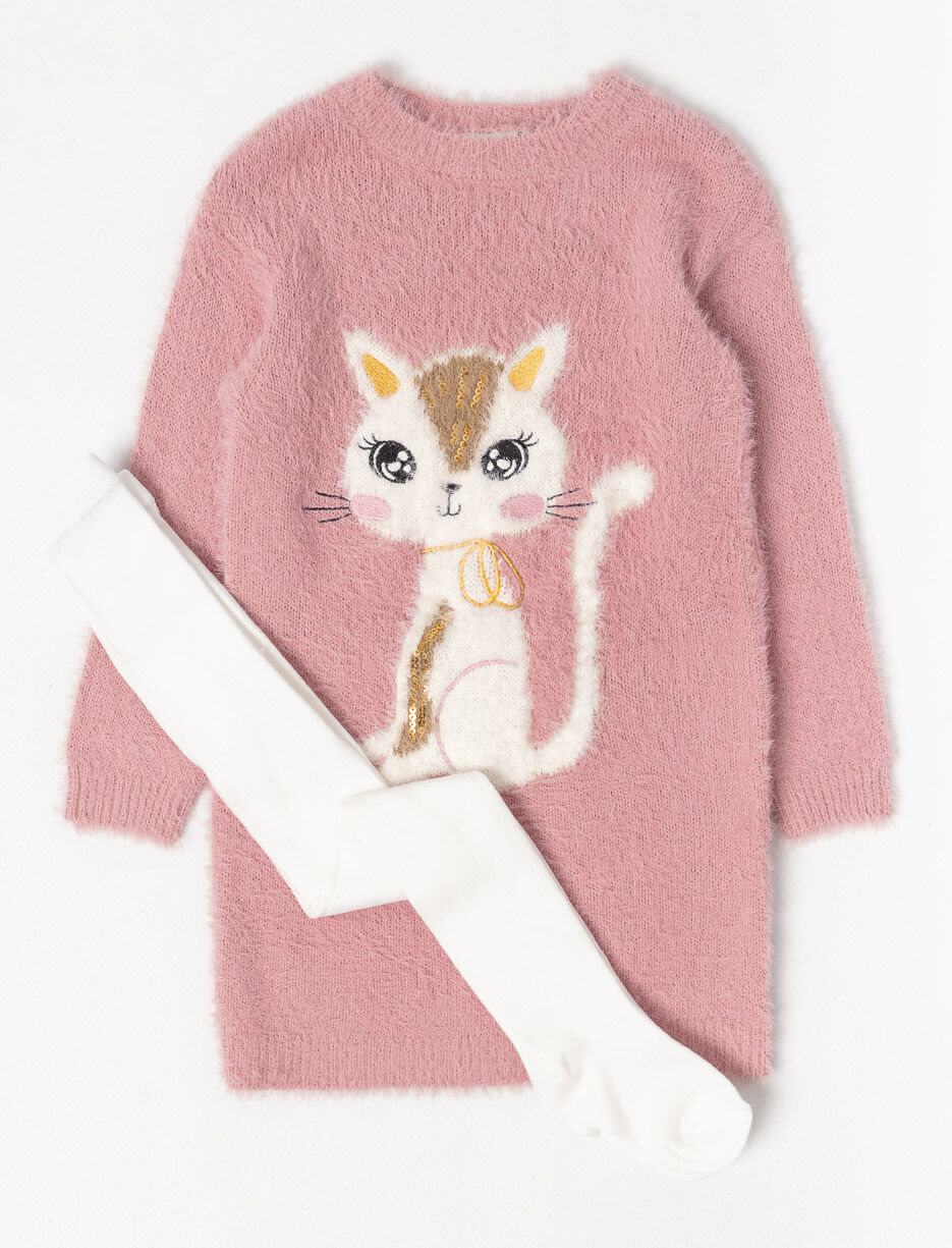 Robe en tricot duveteux avec collants - petite fille Robe en tricot duveteux avec collants - petite fille