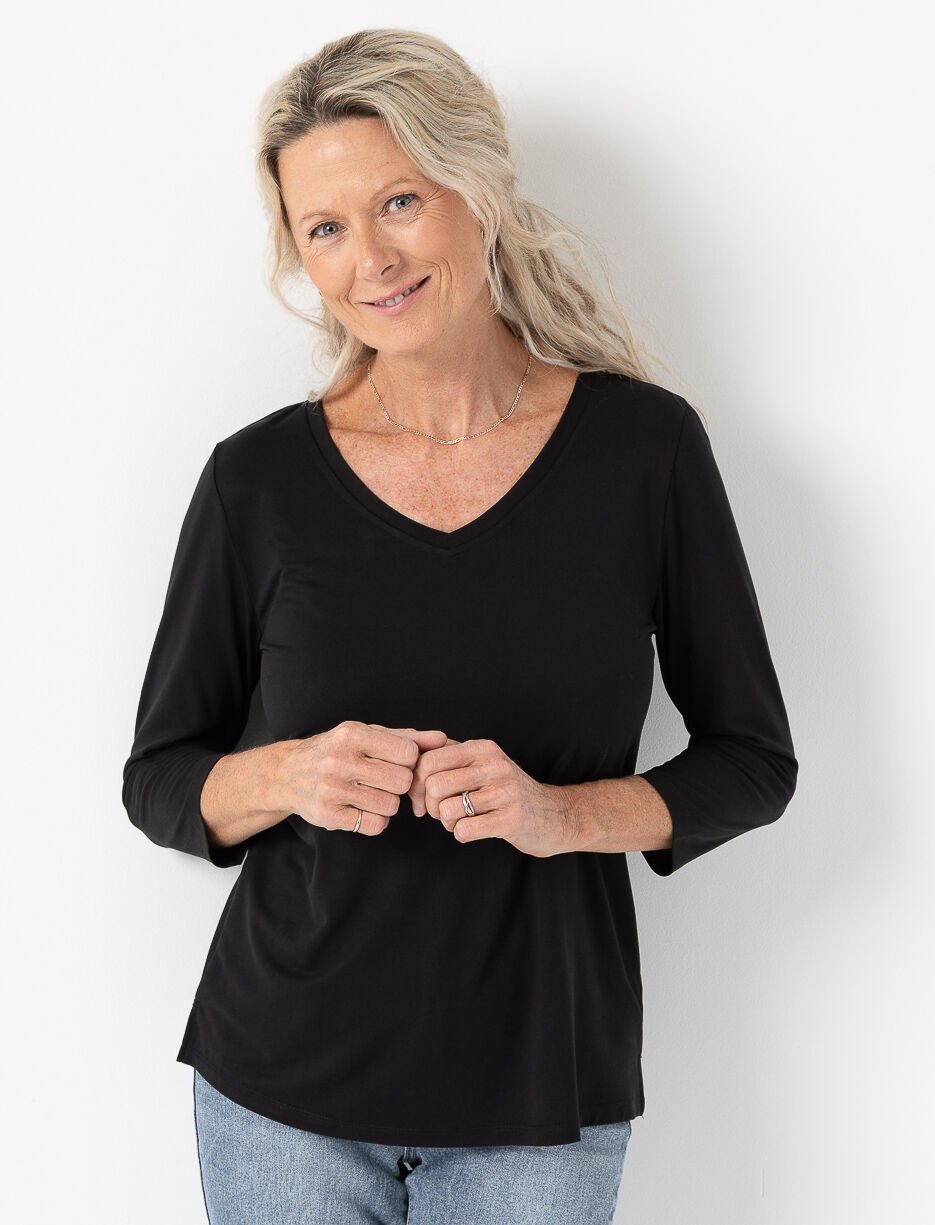 T-shirt manches 3/4 à col en V