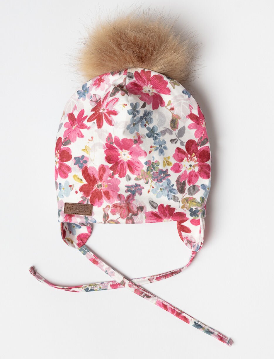 Tuque fleuris à pompon