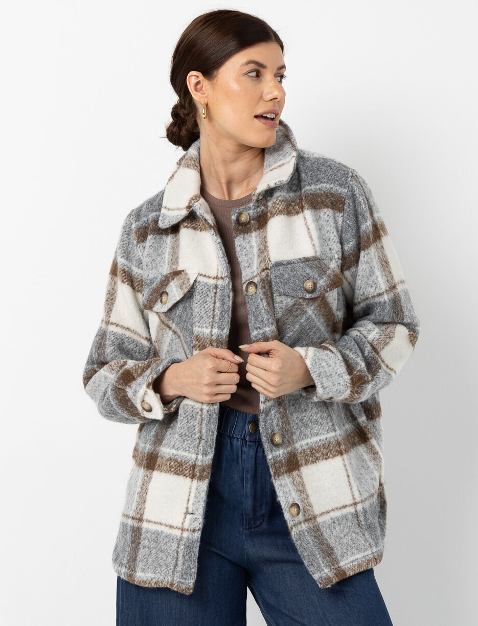 Veste-chemise à carreaux et poches