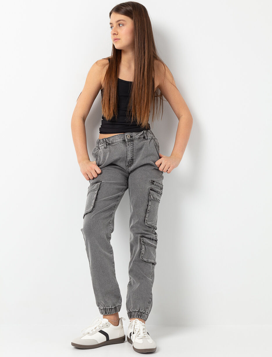 Stretch Denim Cargo Joggers
