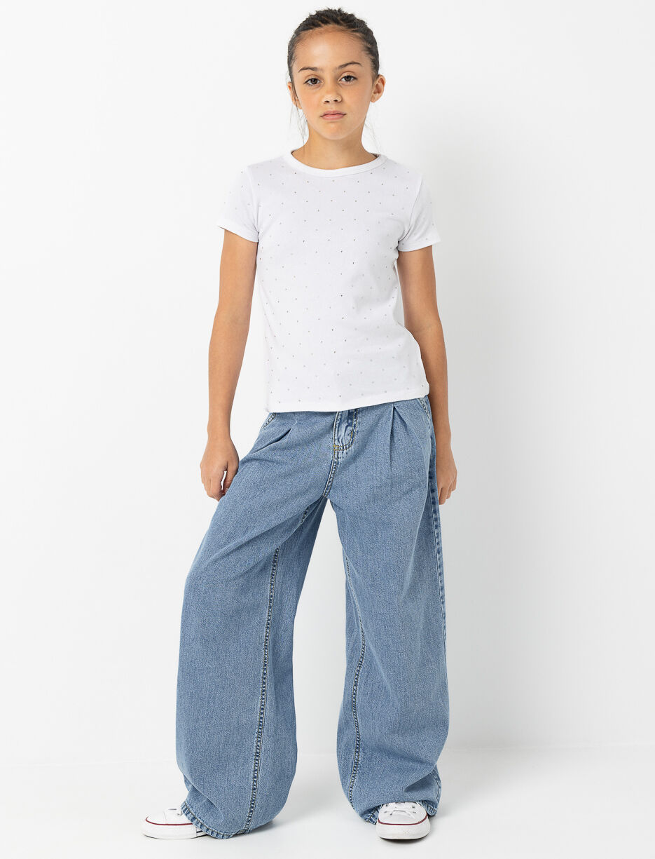 Pleated Wide-leg Jeans