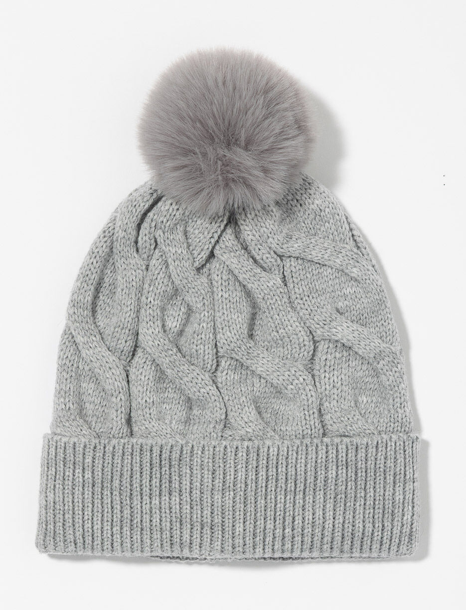 Cable Knit Beanie with Pompom