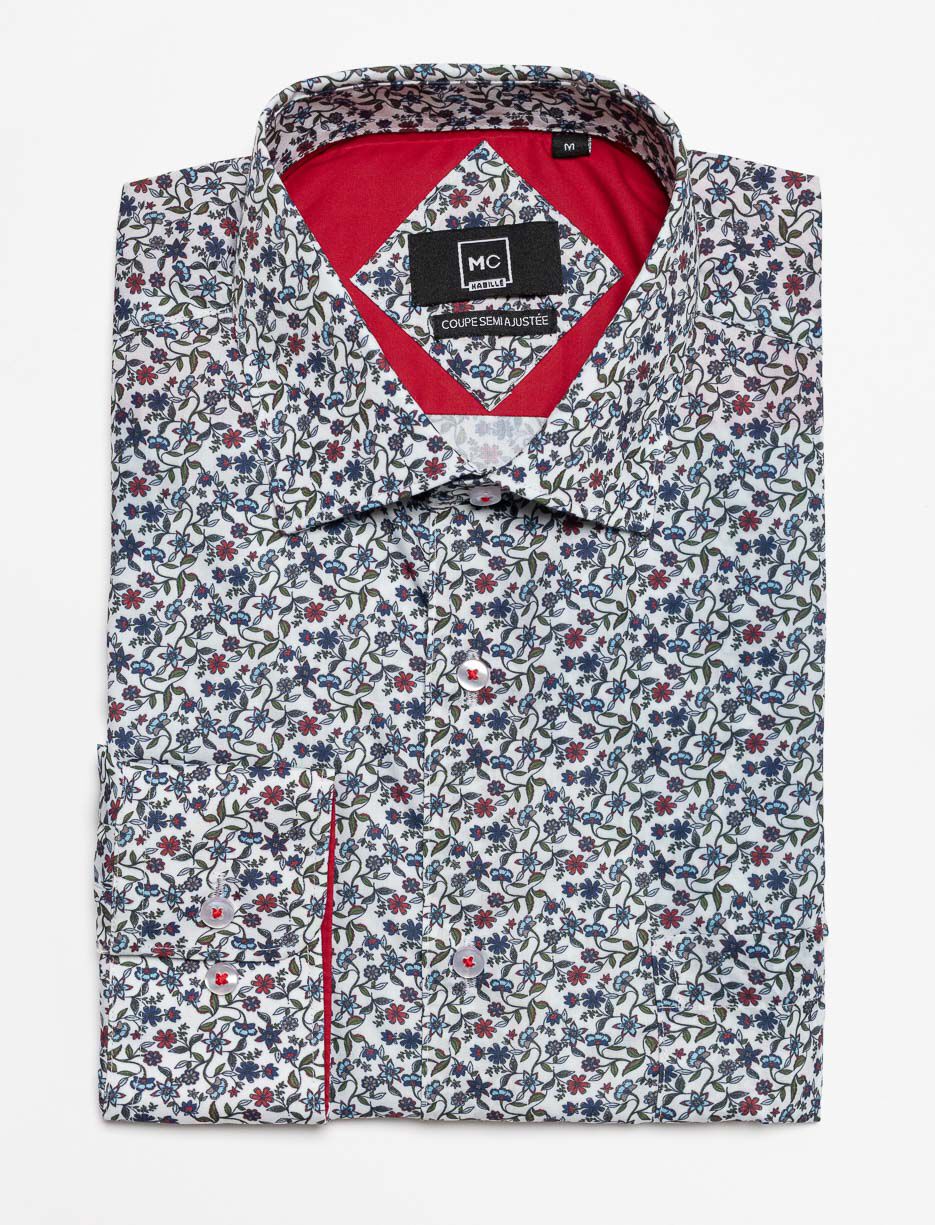 Chemise habillée à motif floral semi-ajustée