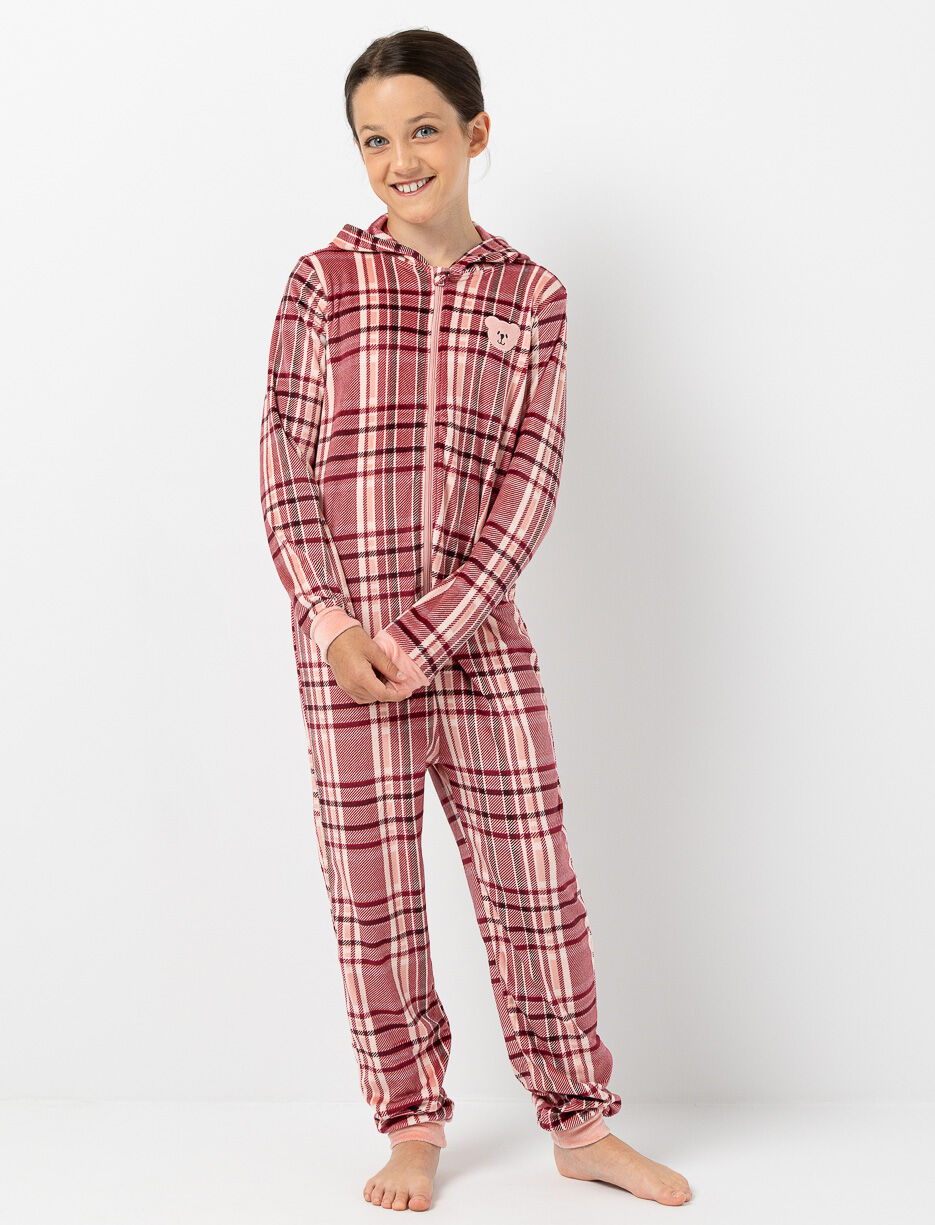 Plaid Onesie PJ with Hood