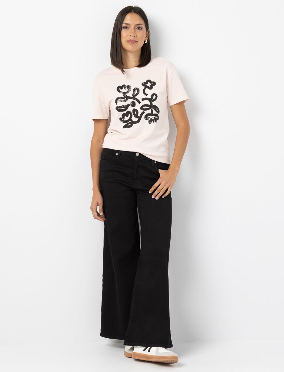 Jean jambe large à taille haute