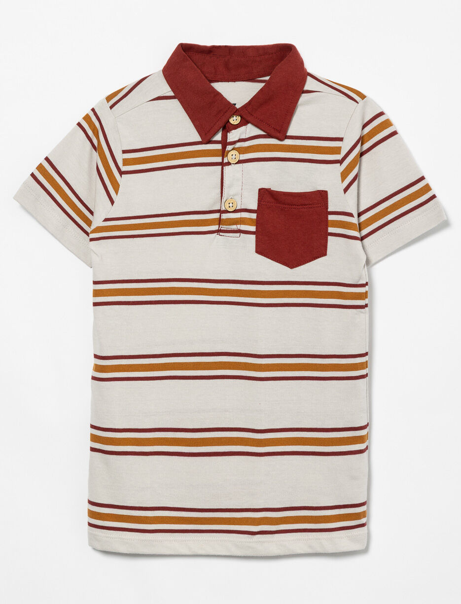 Striped Polo with Contrast Pocket - Little Boy