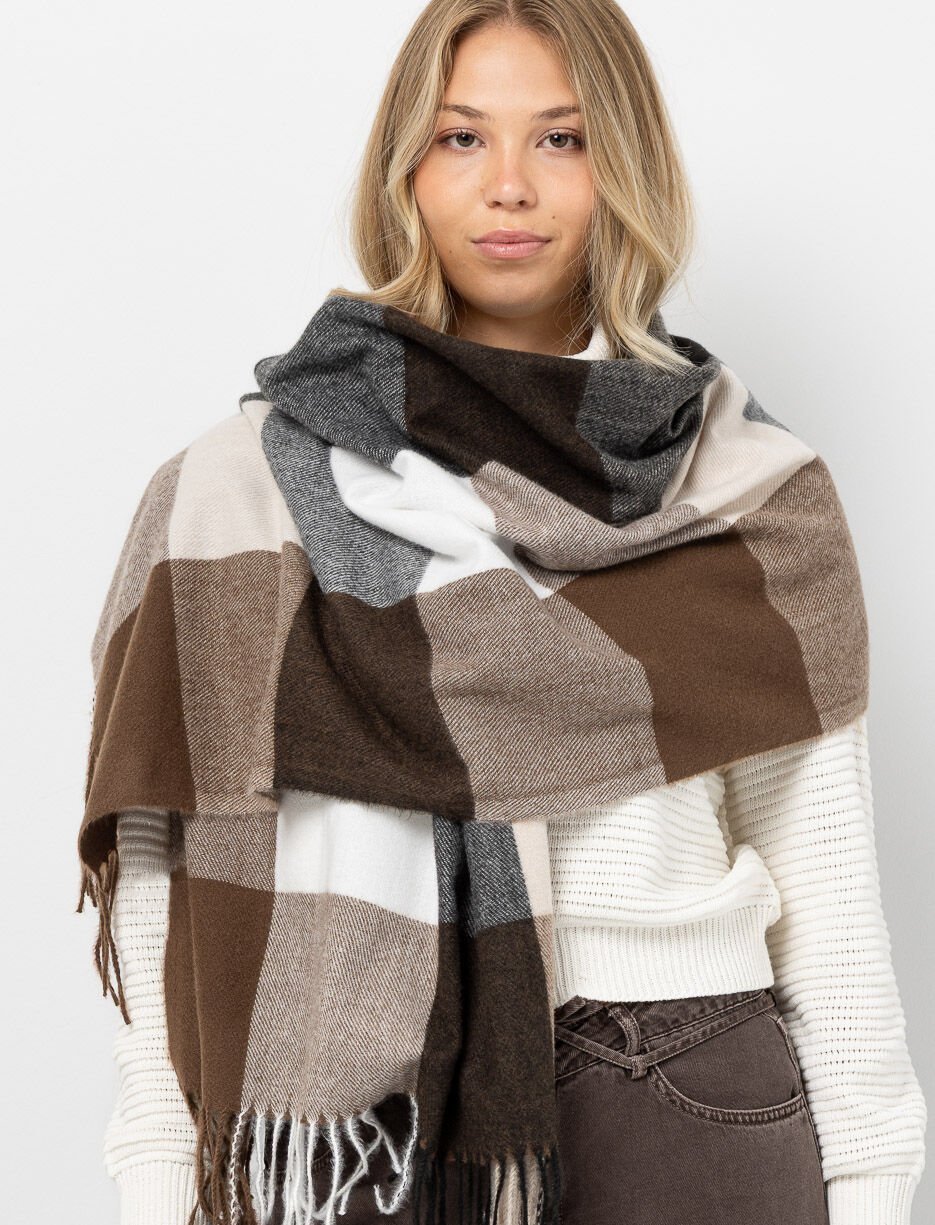 Foulard à carreaux avec franges