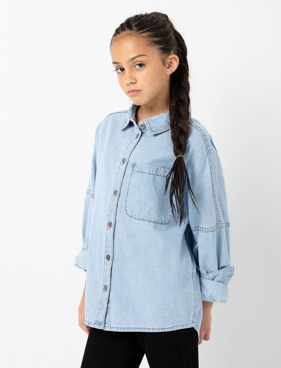 Veste-chemise en denim à poche - ado fille Veste-chemise en denim à poche - ado fille