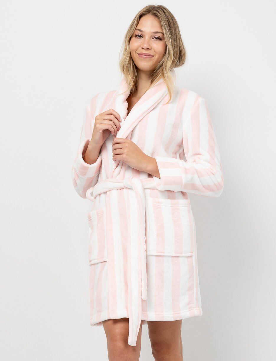 Robe de chambre à rayures en peluche