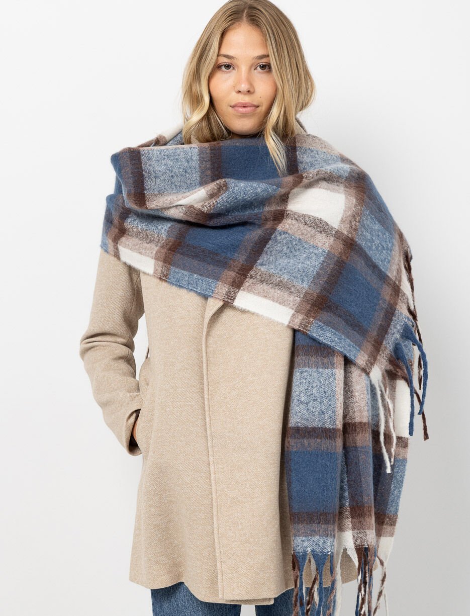 Foulard à carreaux avec franges