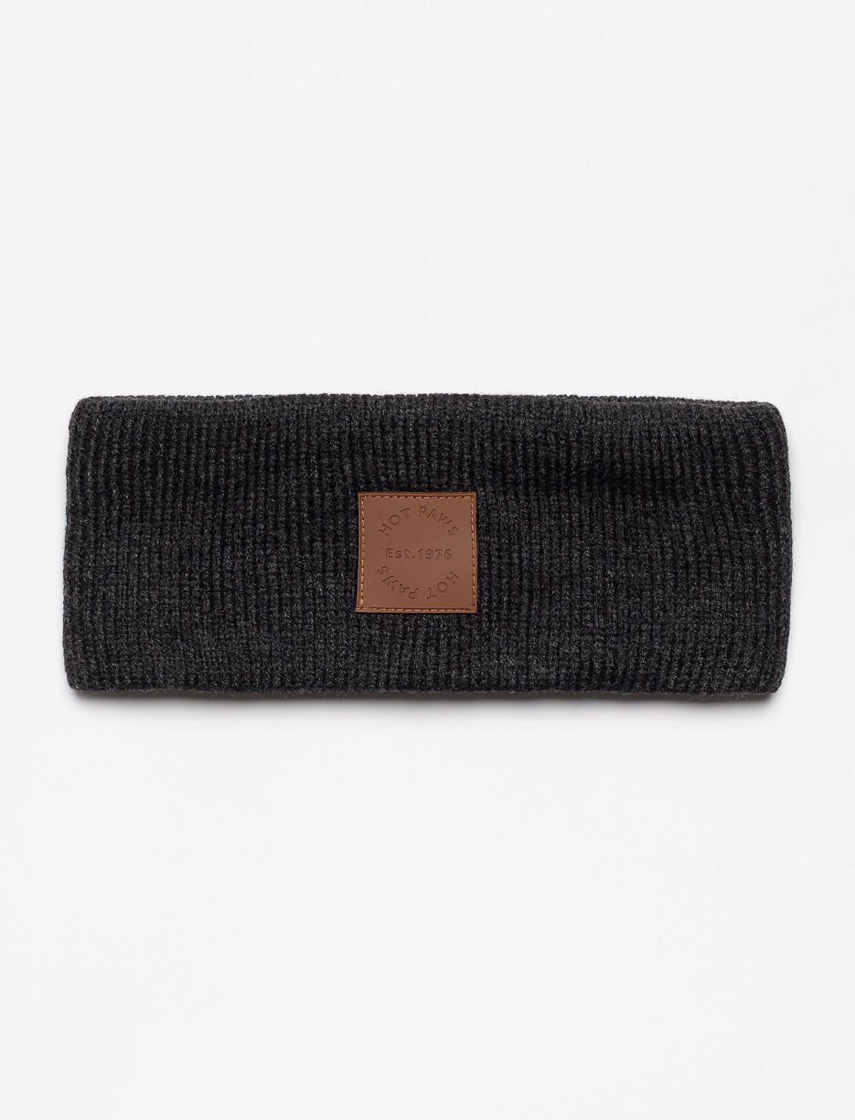 Bandeau tricot&eacute; avec &eacute;cusson en cuir