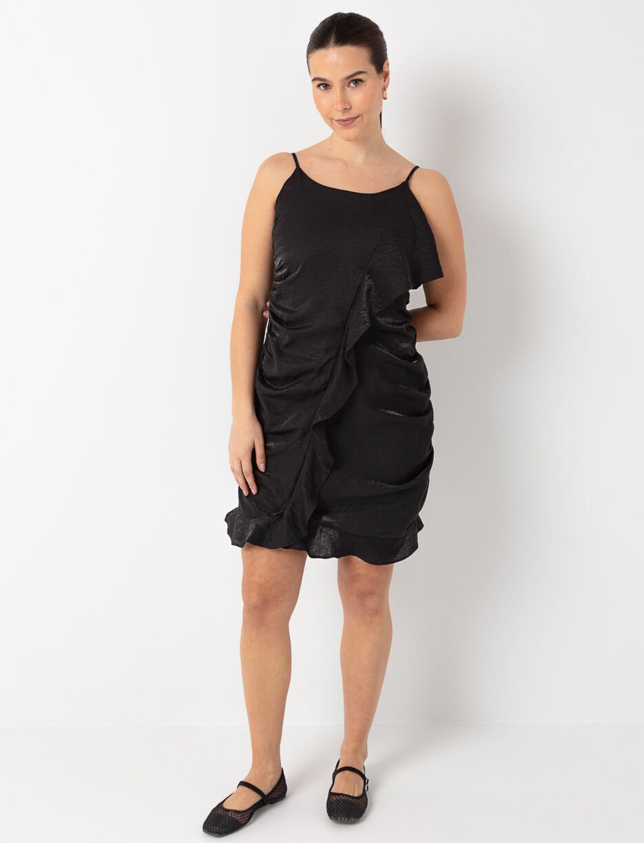 Satin Dress with Asymmetric Ruffles