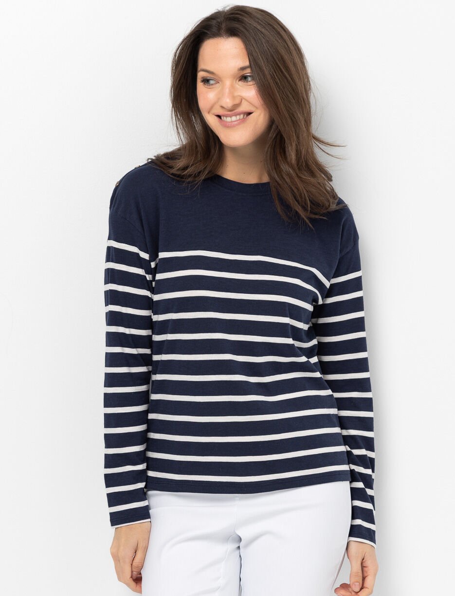 Striped Shoulder-button T-shirt