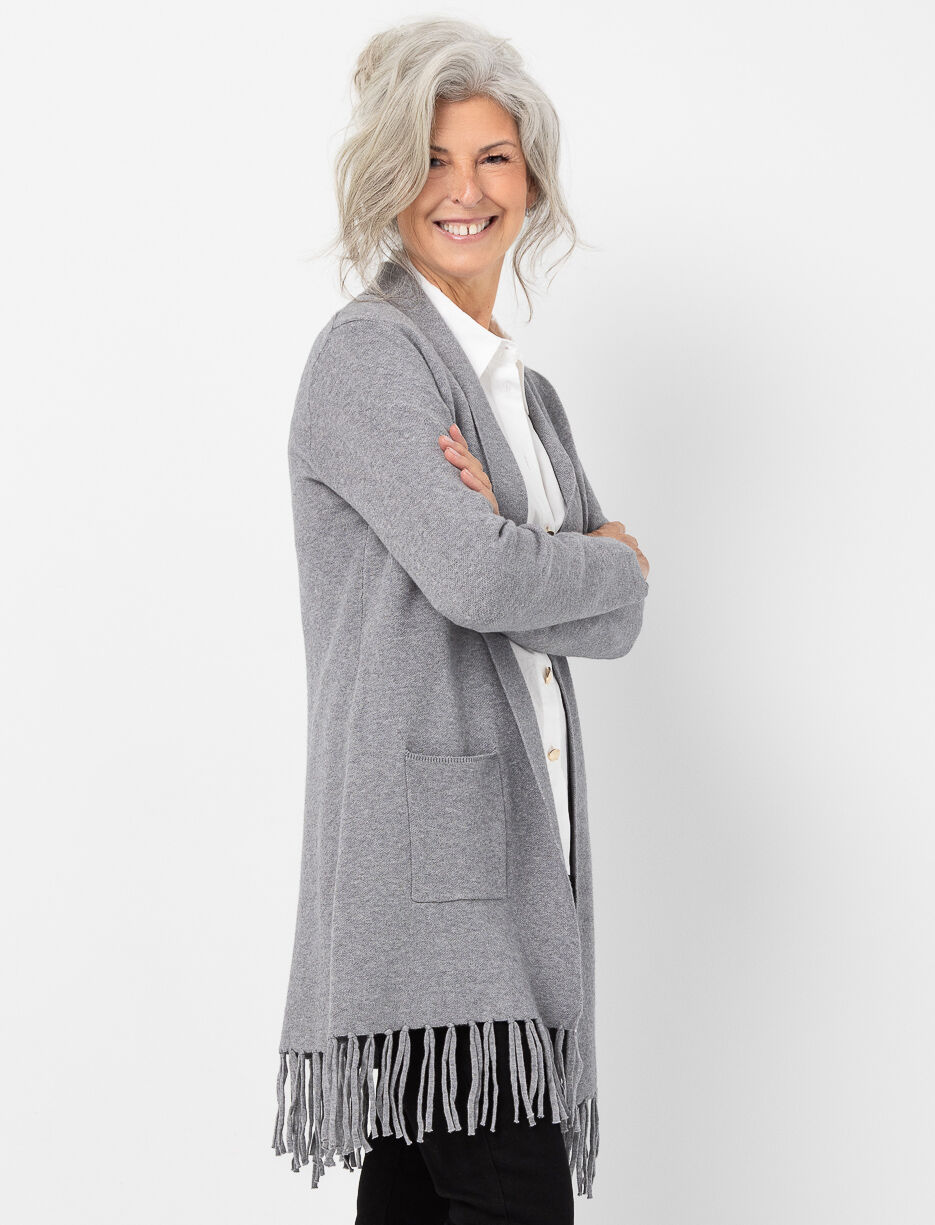 Open Cardigan with Pockets and Fringe