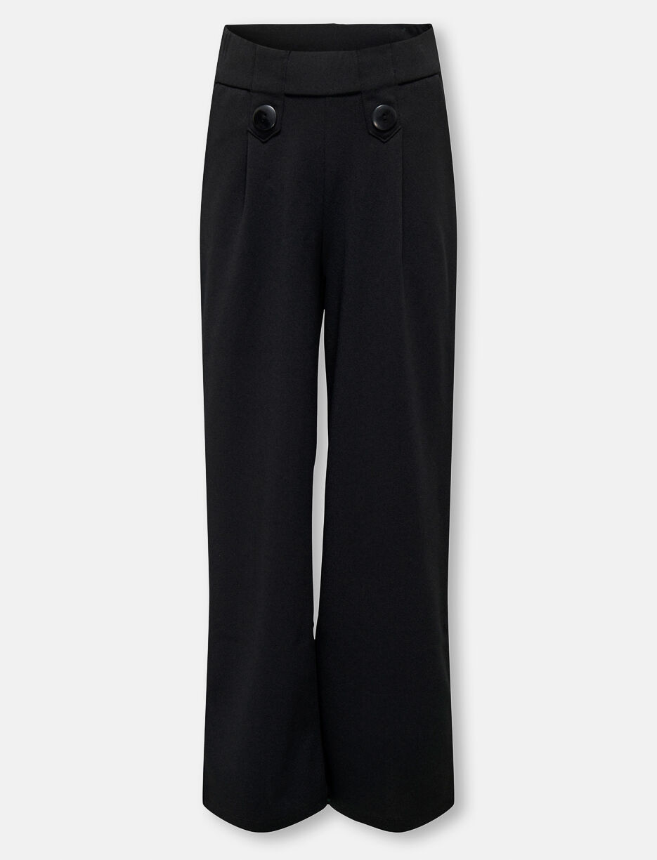Solid Pants with Elastic Waist and Decorative Buttons