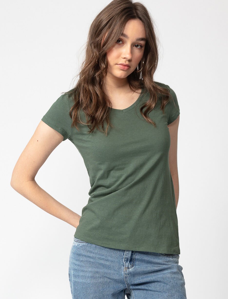 T-shirt uni col en V