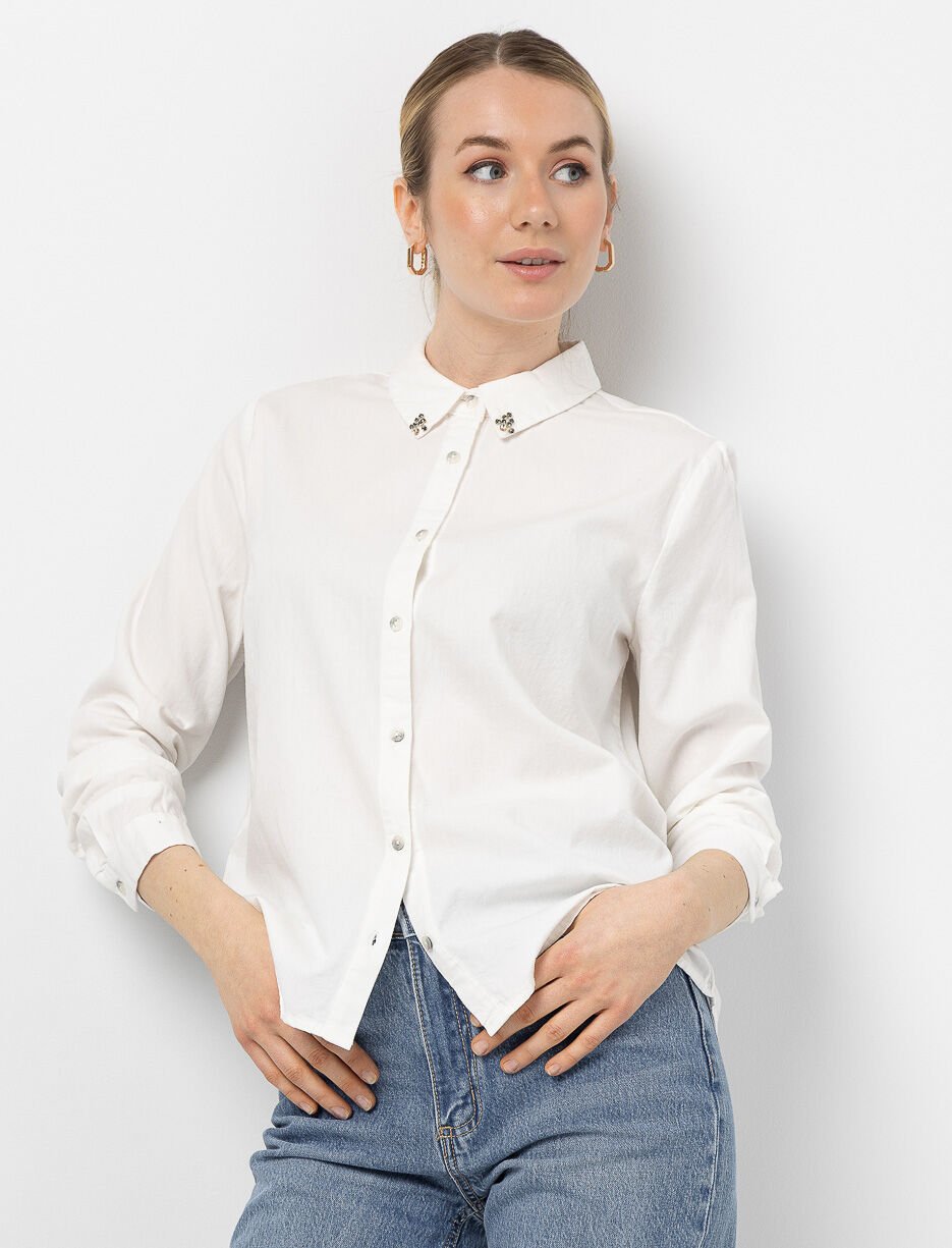 Chemise boutonnée avec strass au col