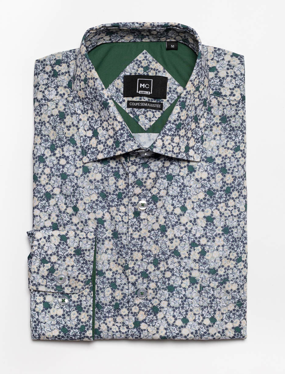 Chemise habillée à motif floral semi-ajustée