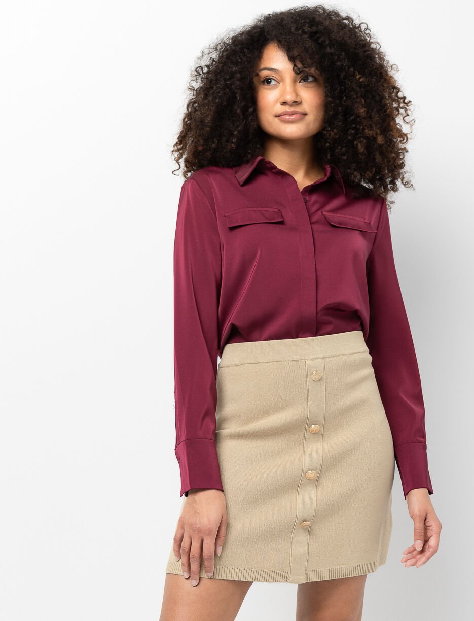 Knit Skirt with Mock Button Placket