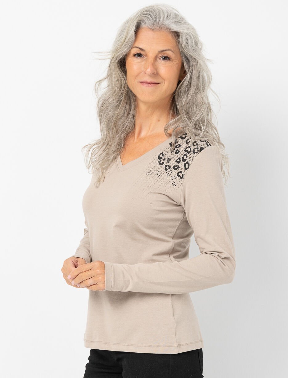 T-shirt imprimé léopard à col en V