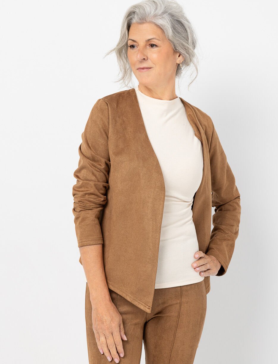Veston effet cascade en faux suède