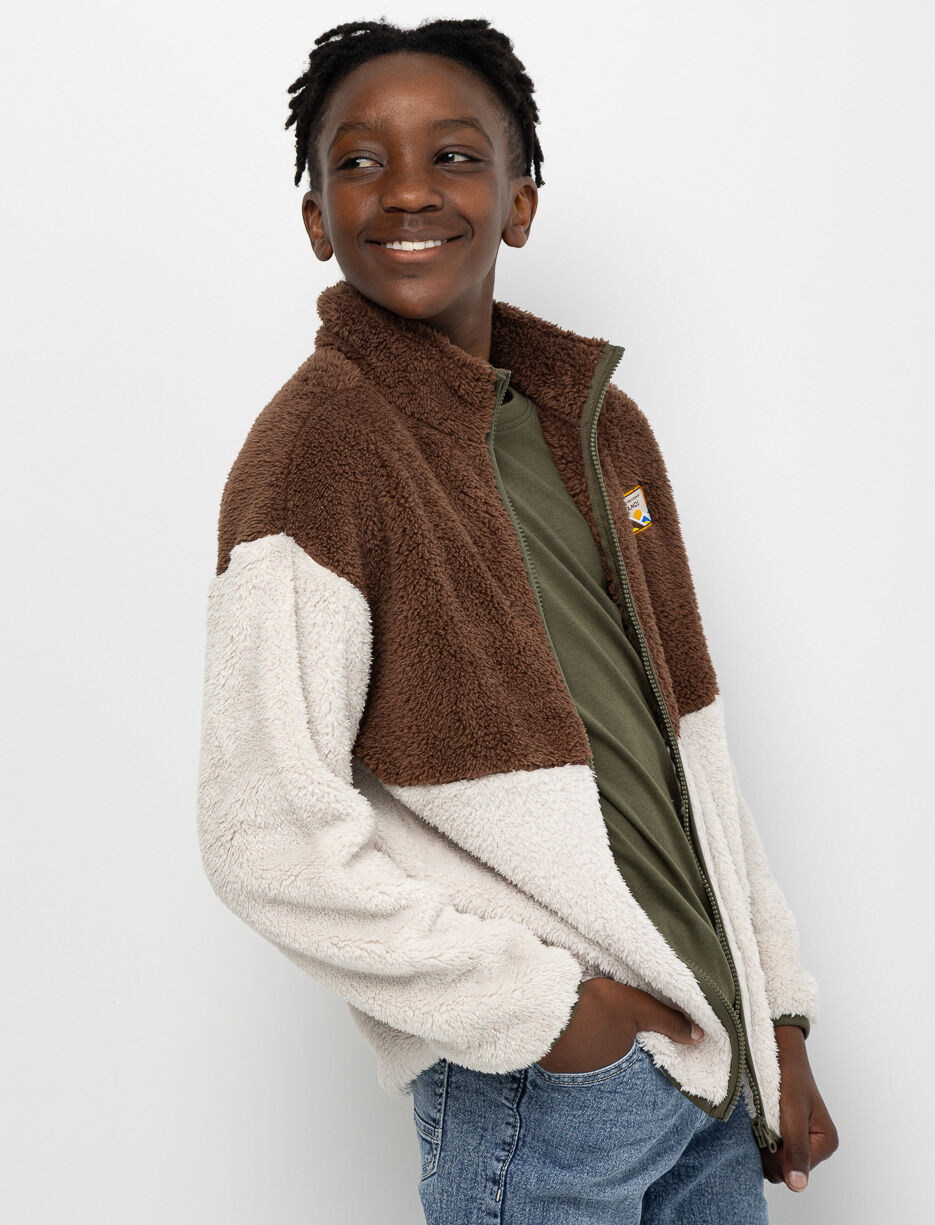 Veste en sherpa zippée à blocs de couleurs Veste en sherpa zippée à blocs de couleurs