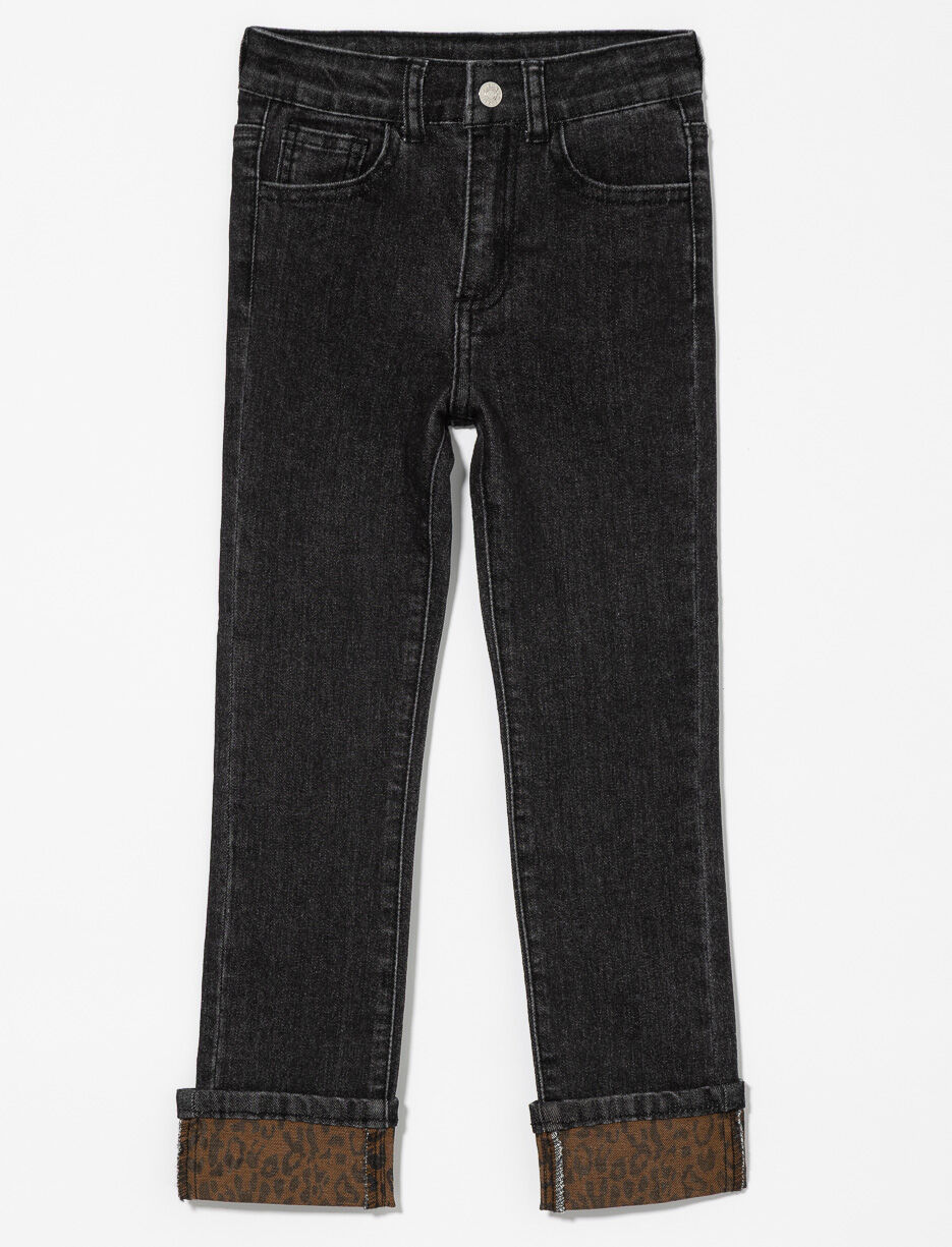 Skinny Jeans with Leopard-print Cuffs