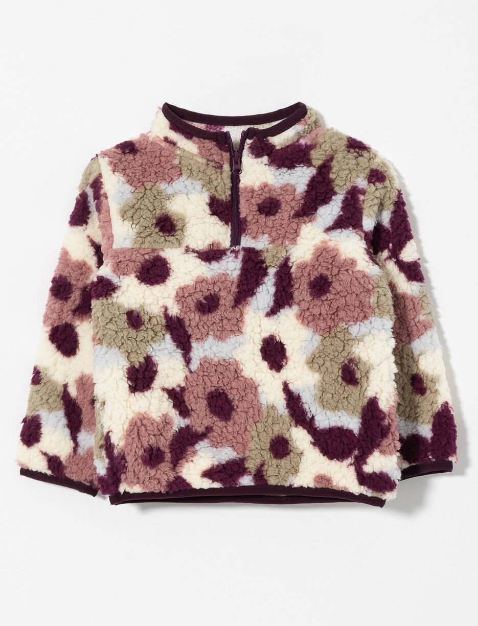 Chandail fleuri en sherpa à demi-zip - bébé fille