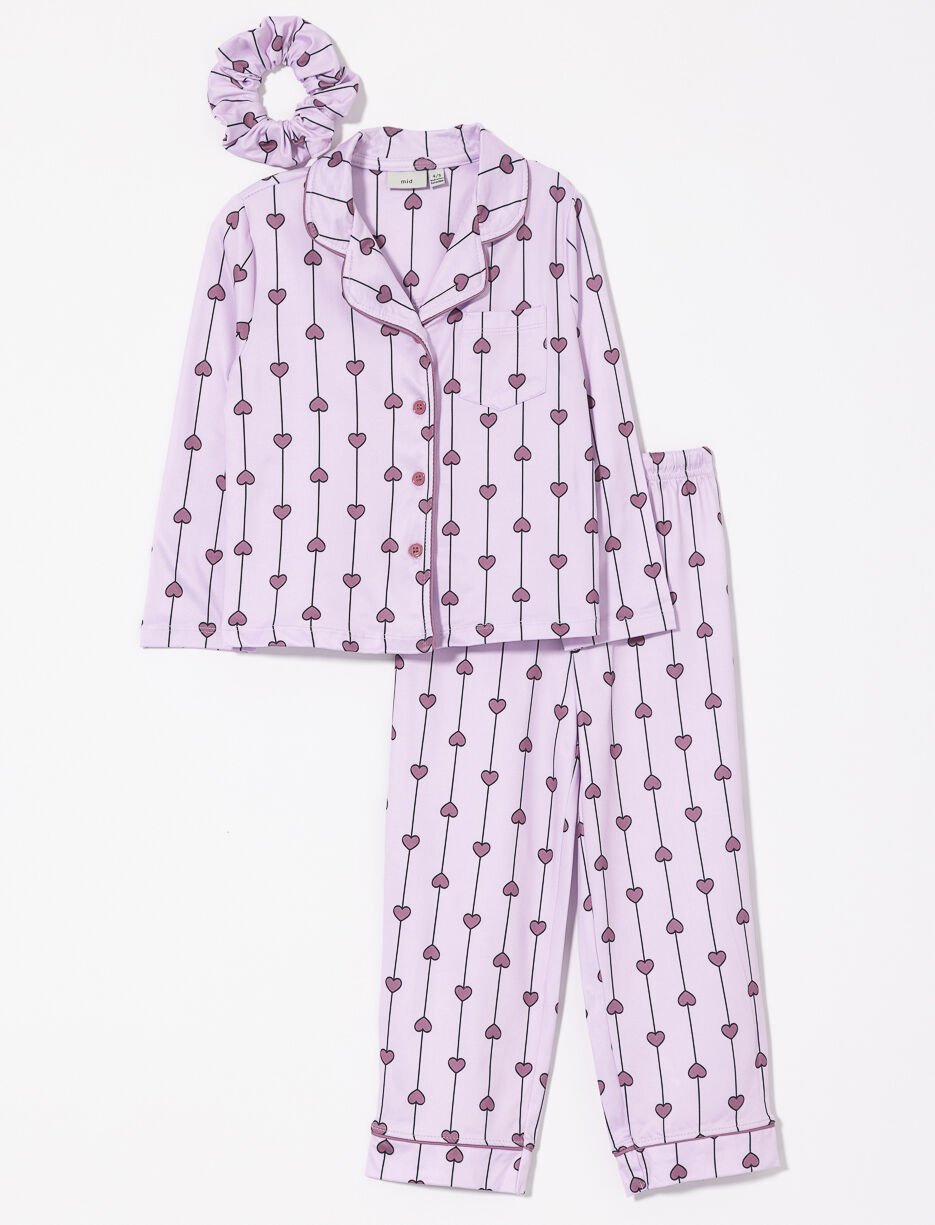 2-piece Heart Print PJ Set with Scrunchie - Little Girl