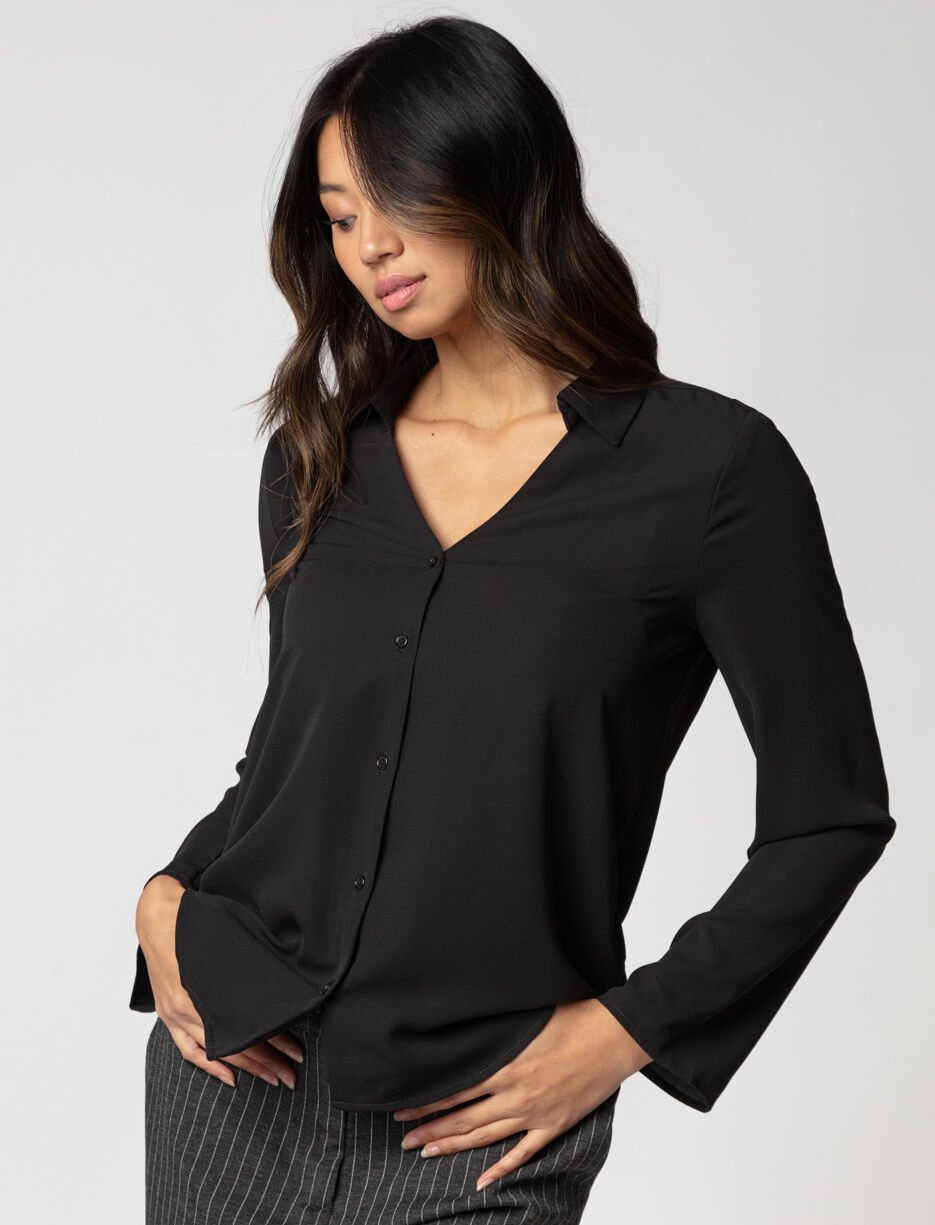 Buttoned V-neck Blouse