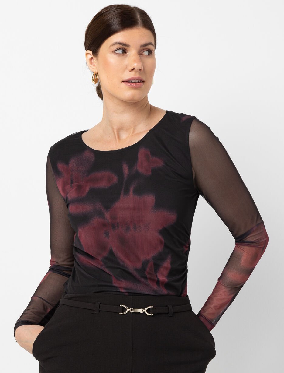 T-shirt à manches longues en tulle fleuri