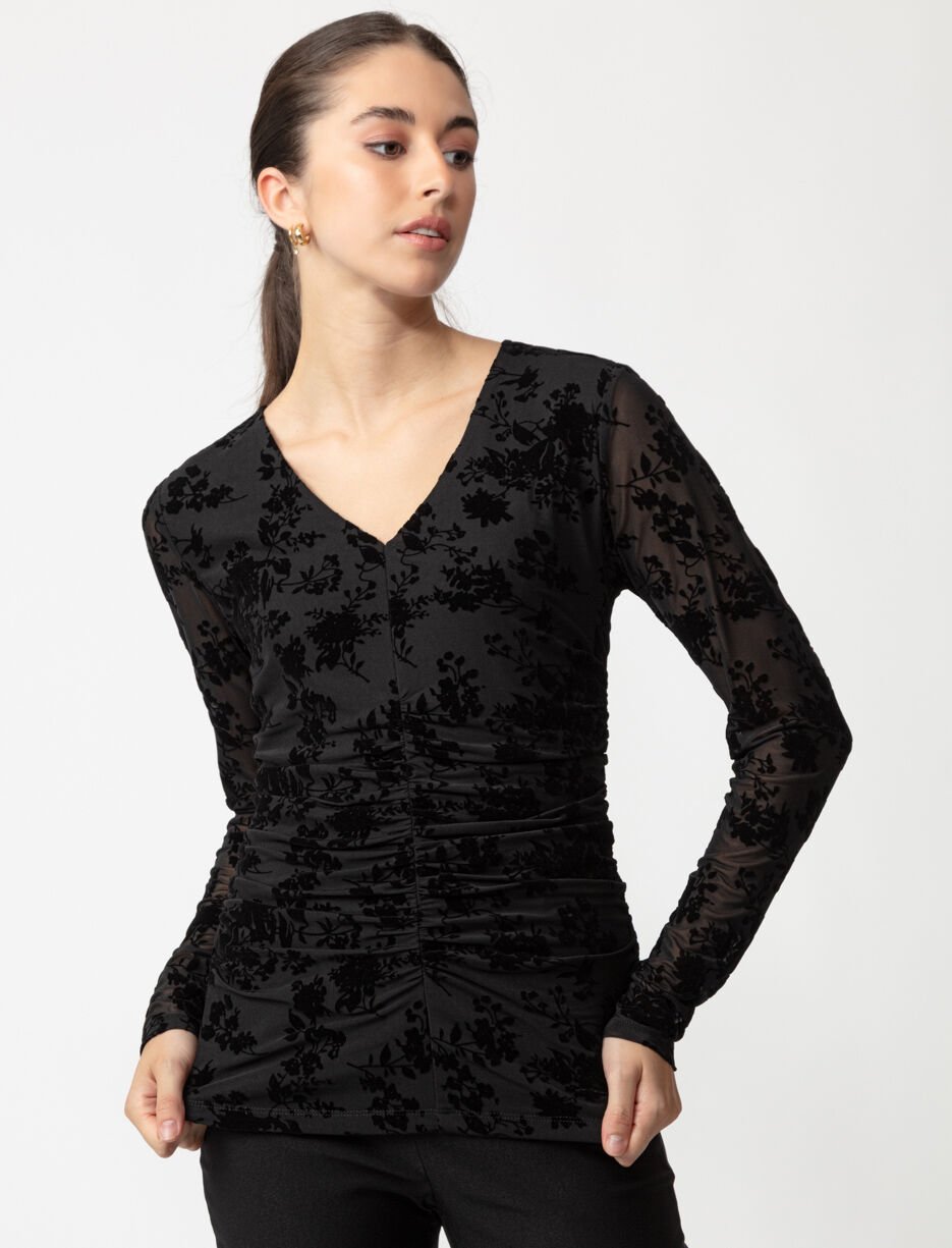 Mesh T-shirt with Textured Print